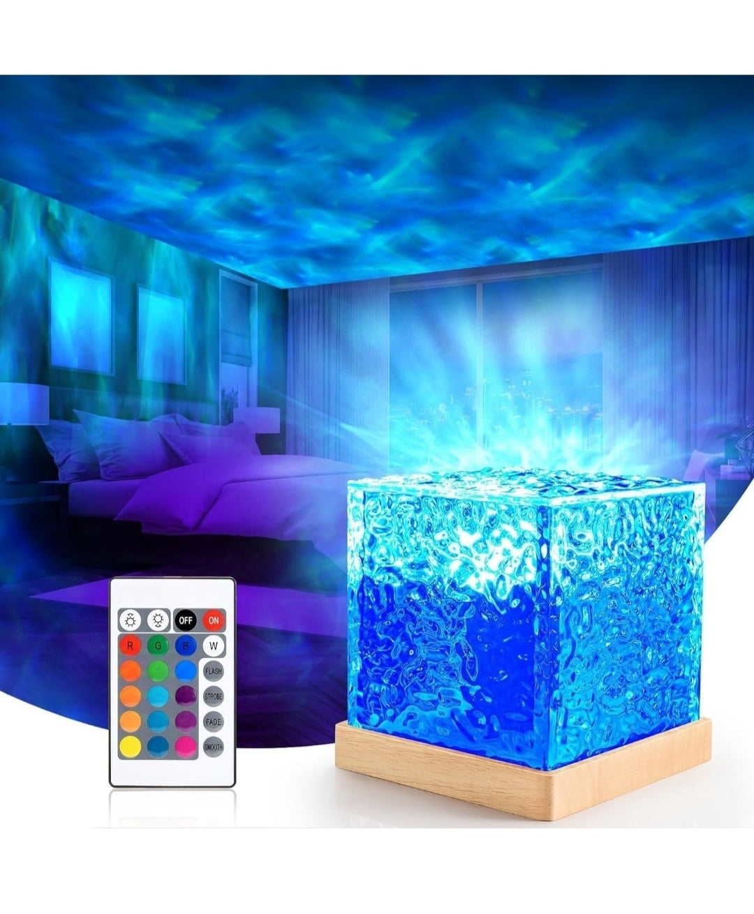 LED Water Ripple Ambient Night Light USB Rotating Projection Crystal Table Lamp RGB Dimmable Home Decoration 16 Color Gifts