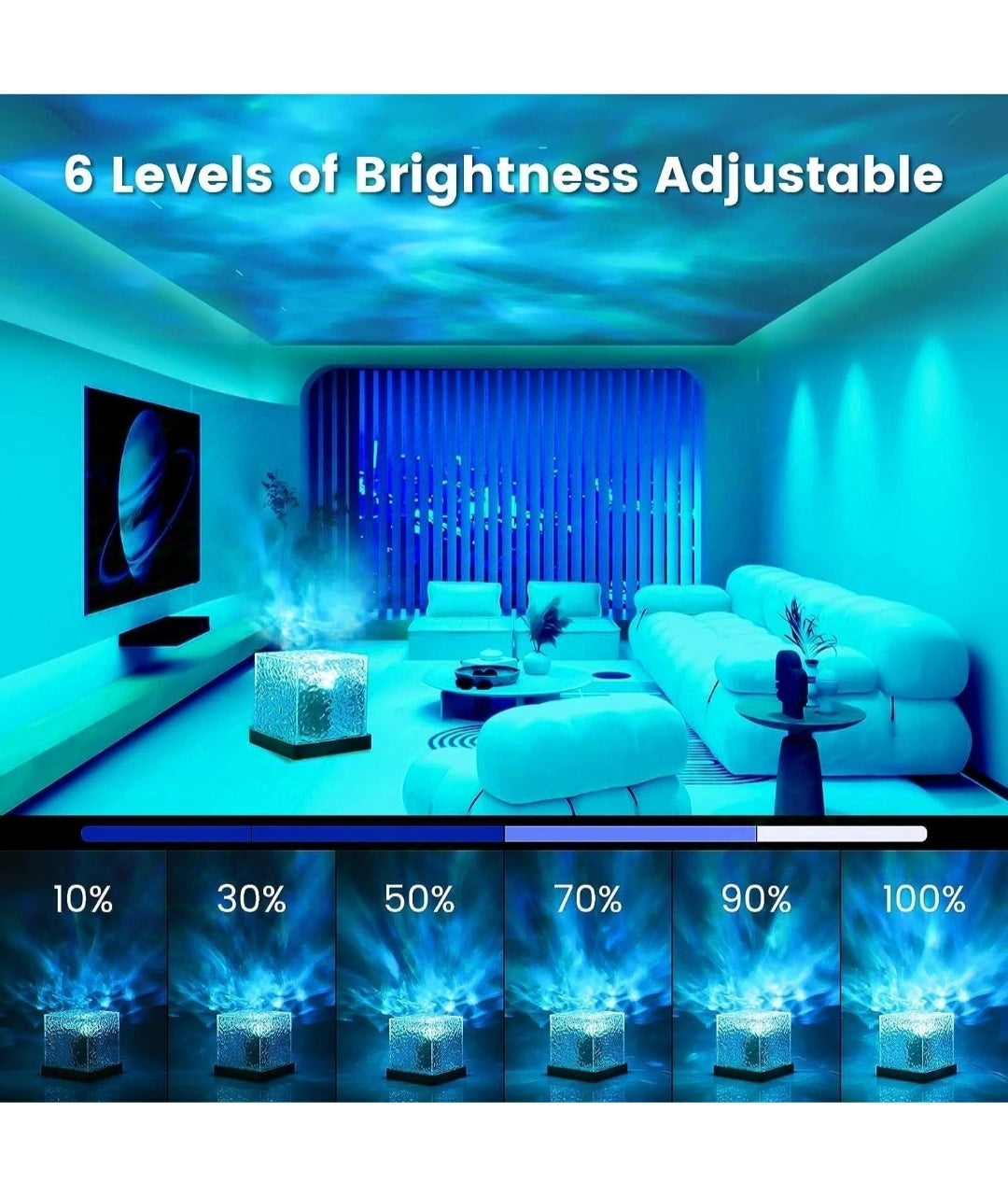 LED Water Ripple Ambient Night Light USB Rotating Projection Crystal Table Lamp RGB Dimmable Home Decoration 16 Color Gifts